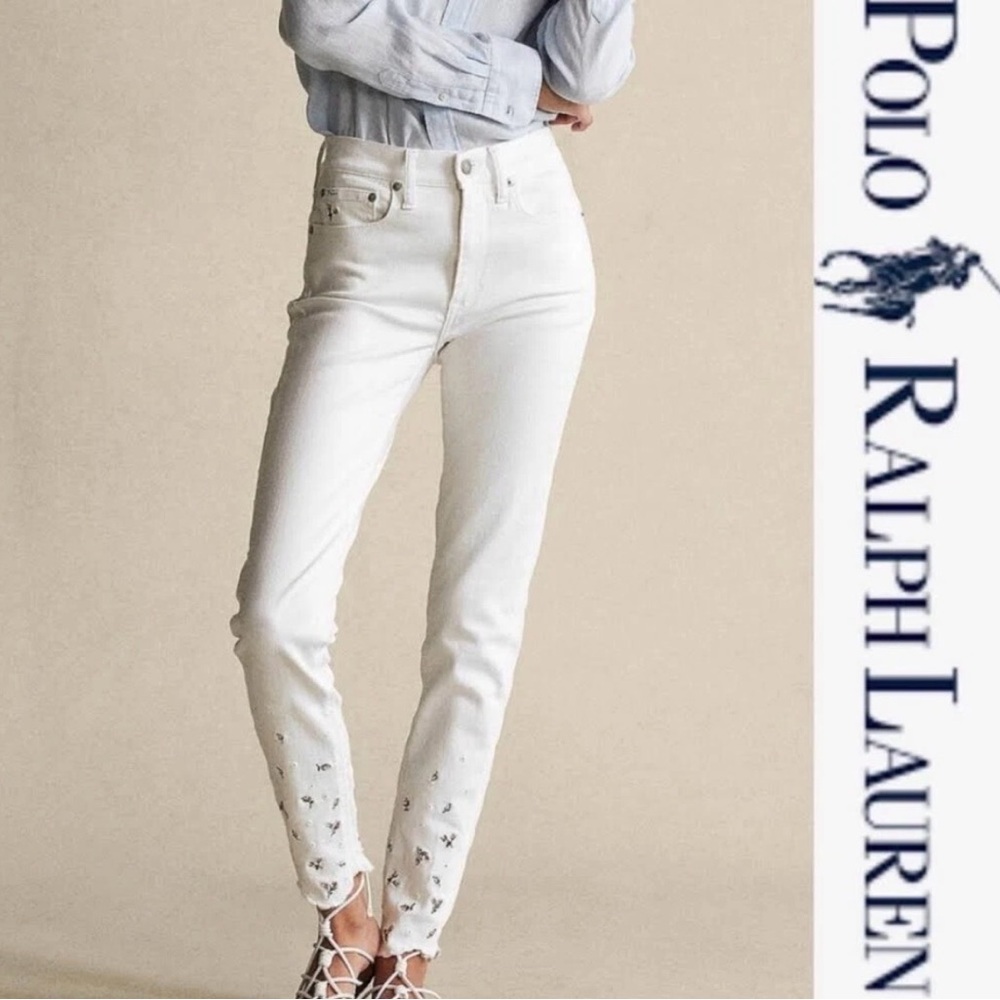 Preowned Ralph Lauren The Tompkins Skinny High Rise Ankle Jeans White Sz 26